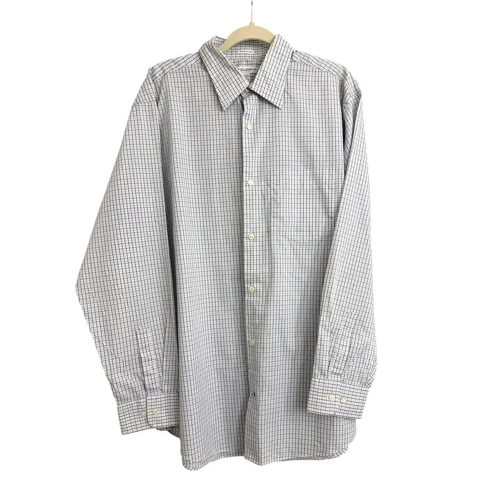 Banana Republic Classic Fit Blue White Plaid Button Down Dress Shirt SZ Men's XL